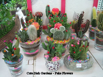 fake flowers on cacti