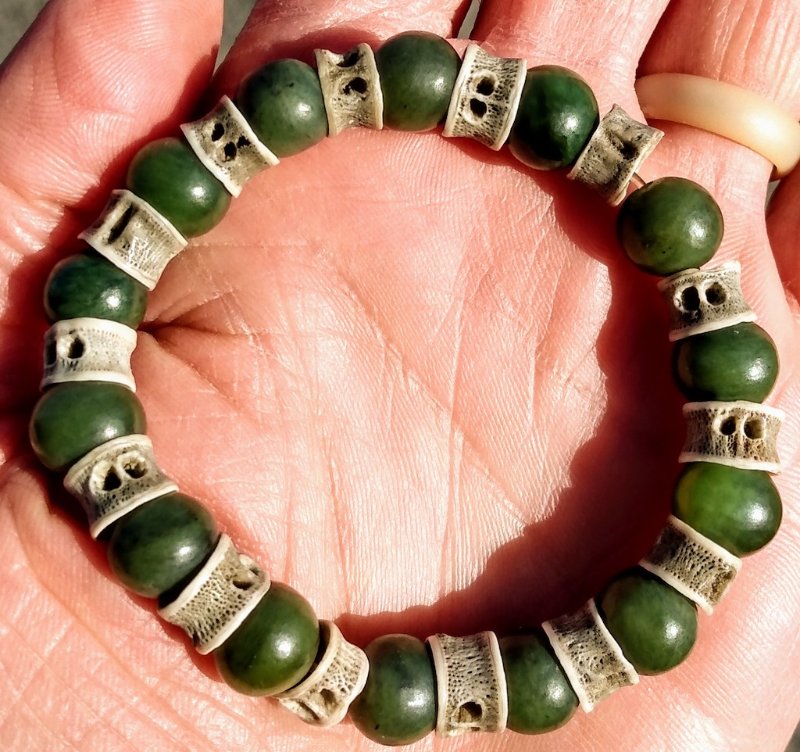 Alaska Salmon vertebrae and BC jade mala.