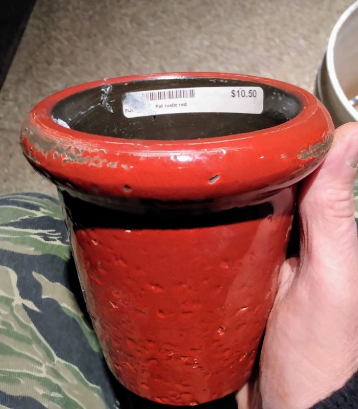 Before, Glazed earthware ...sticker says Red Rustic pot $10.50...I paid a dollar fifty.