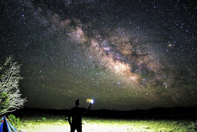 Me, camping in The Last Chance Desert...waving at the stars